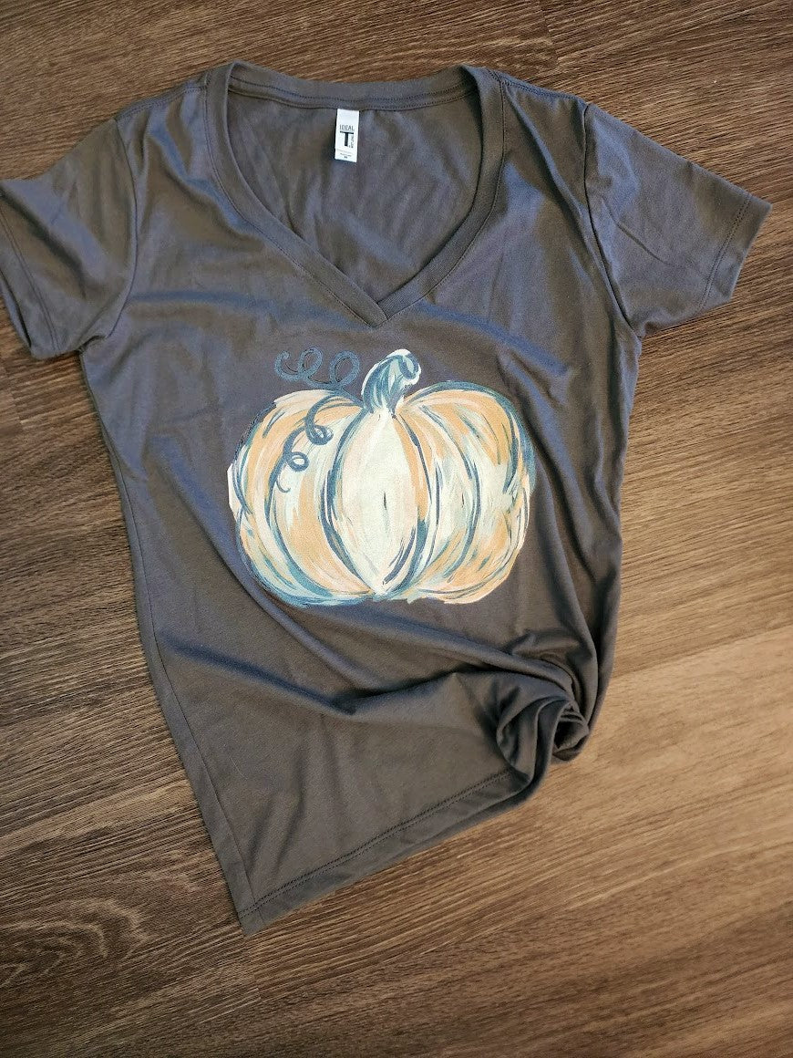 Sketched Pumpkin V-Neck T-shirt