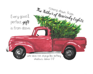Christmas Truck Watercolor Print